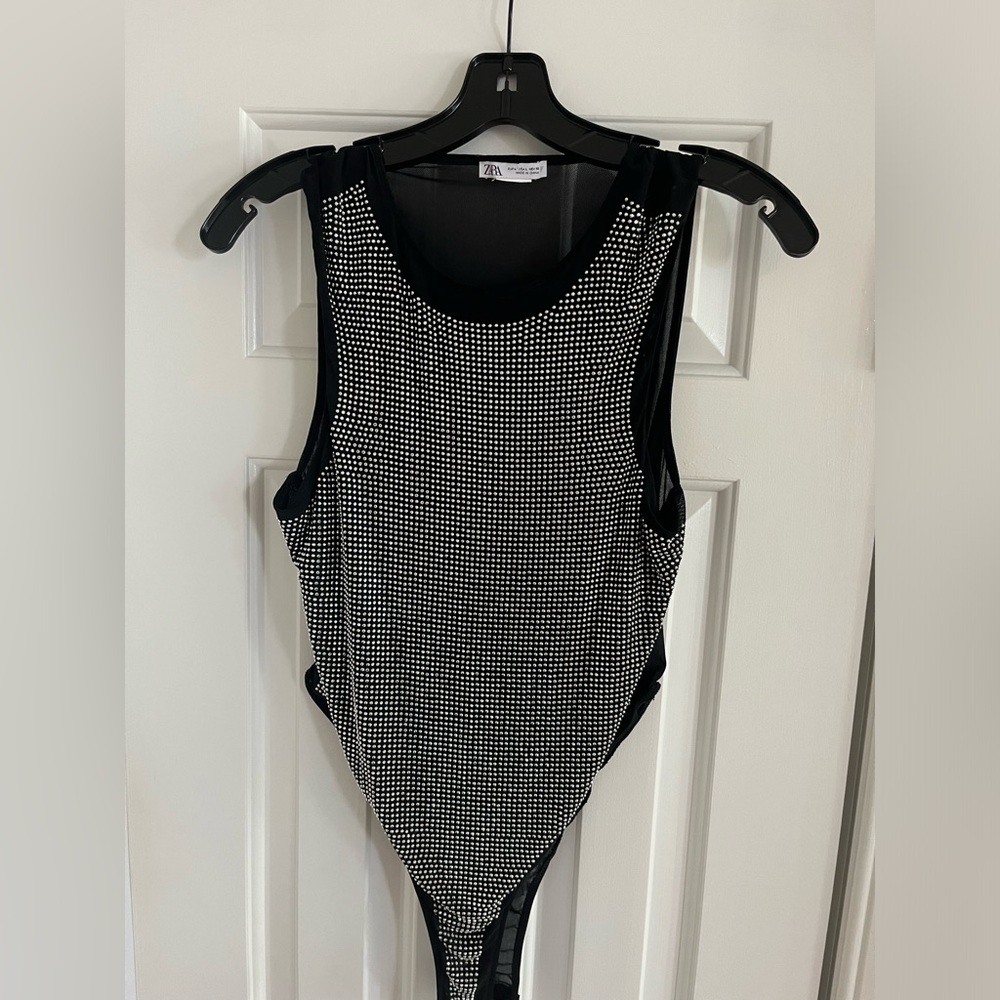 Zara studded mesh thong bodysuit L